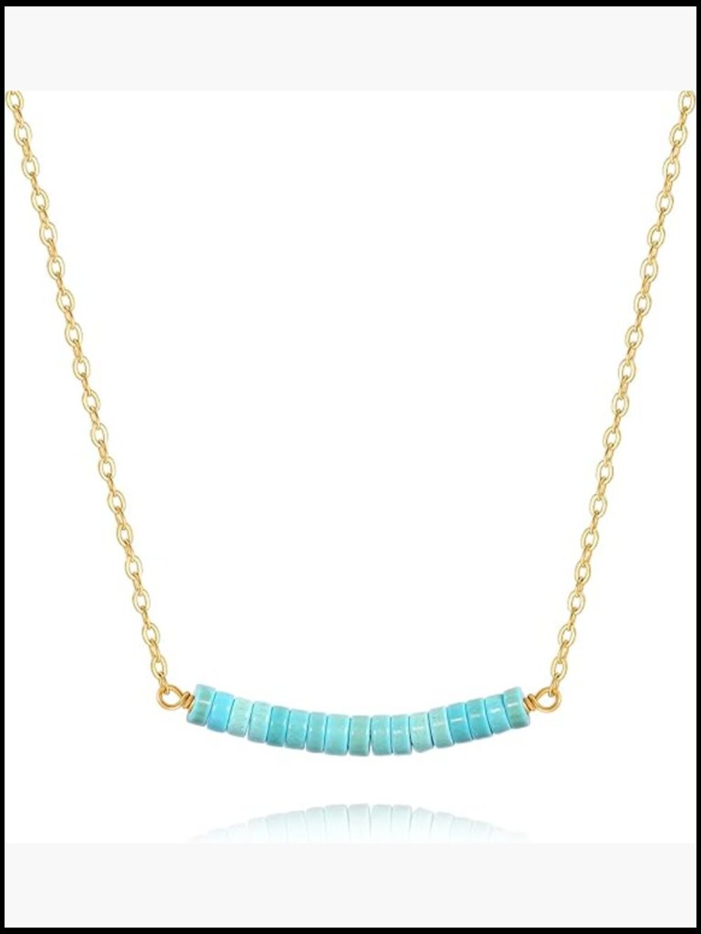 Dainty Turquoise Beaded Bar Pendant Choker Necklace 18k Gold Plated Bohemian